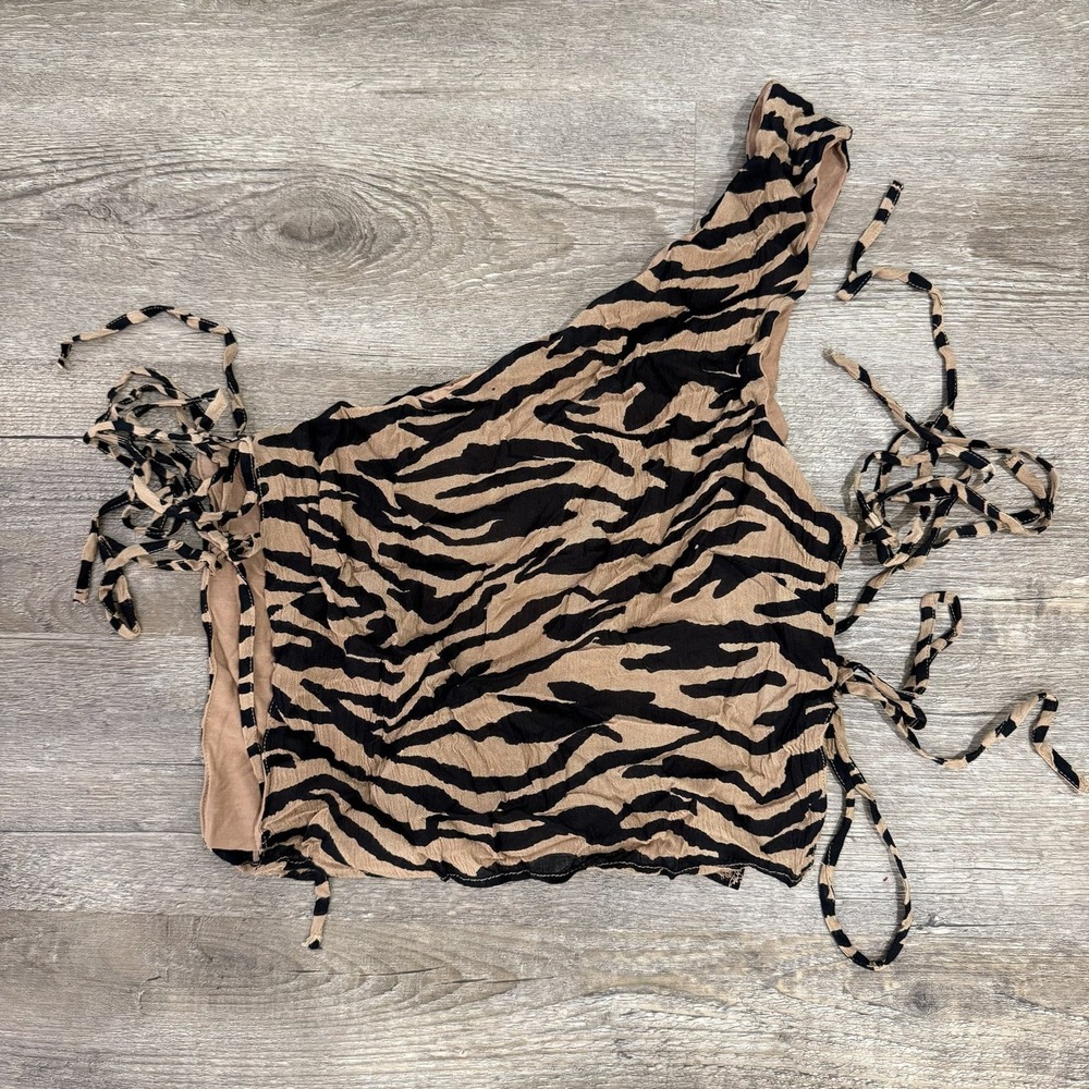 FP One Free People Tiger Print One Shoulder Tie Side Top Size S